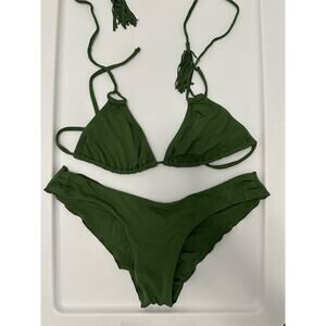 Flordepiel Women's Green Triangle Bikini Top Size M Adjustable Ties - TOP ONLY